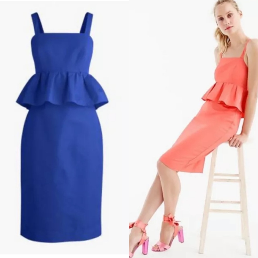 NWT JCREW Petite peplum dress in classic faille G6722 Sz 8P Cobalt Blue $168